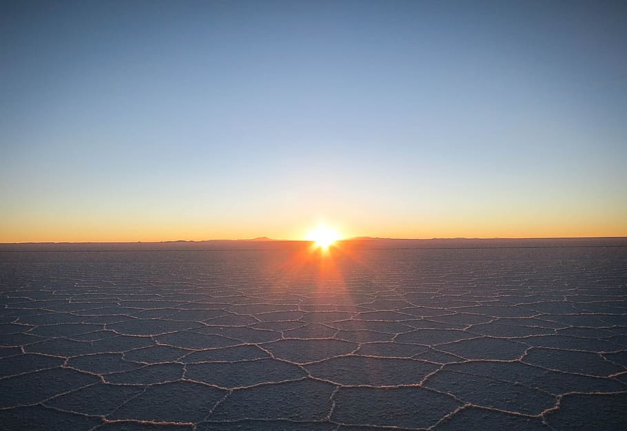 Uyuni Salt Flats, Bolivia, sunrise, horizon, sky, sunset, sunlight, beauty in nature, nature, scenics - nature