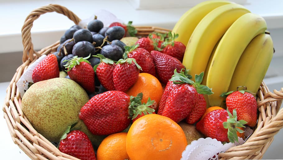 fruta, cesta, natureza morta, saudável, frutas, vermelho, cesta de frutas, nutrição, verão, maçã