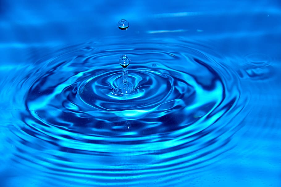 water, drop of water, drip, wet, liquid, macro, blue, beaded, ripple, close up