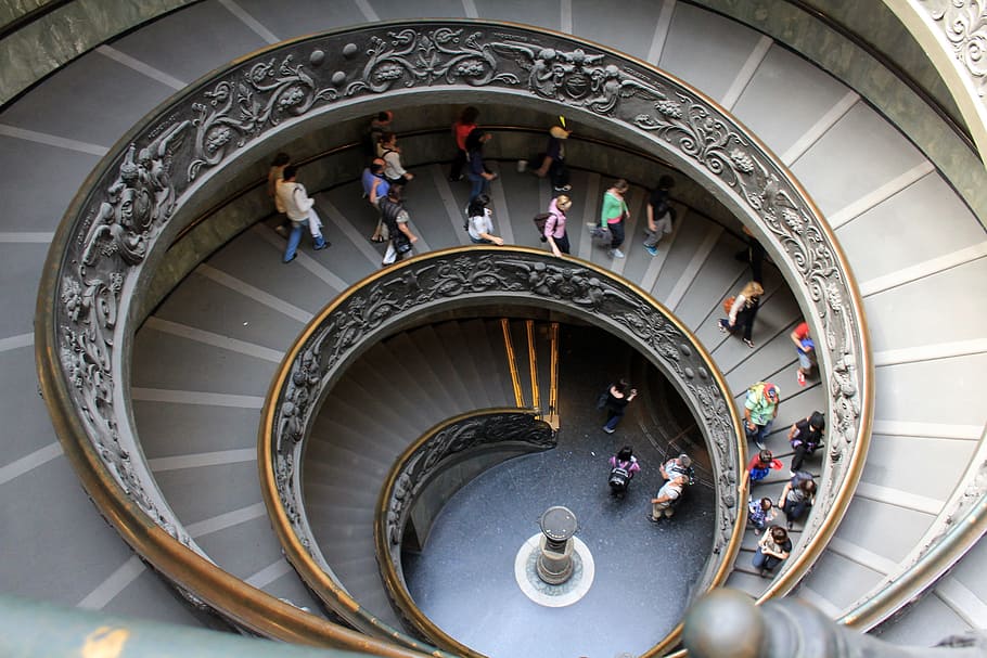 round, stair, case, staircase, construction, architecture, steps and staircases, built structure, group of people, adult
