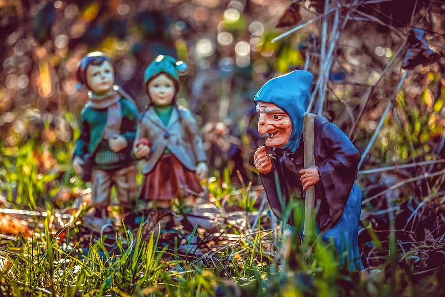 the witch, hänsel, gretel, fairytale characters, children, forest, mysterious, fairytale, nature, childhood