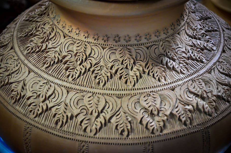 estilo de cerâmica tailandesa, -, esculpido, panela, cerâmica, tailandês, tradicional, arte, cultura, barro