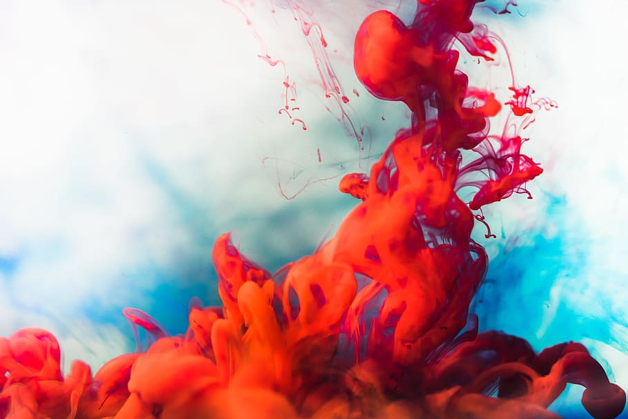 tinta, água, abstrato, fundo, azul, louco, explosão, fluxo, líquido, vermelho