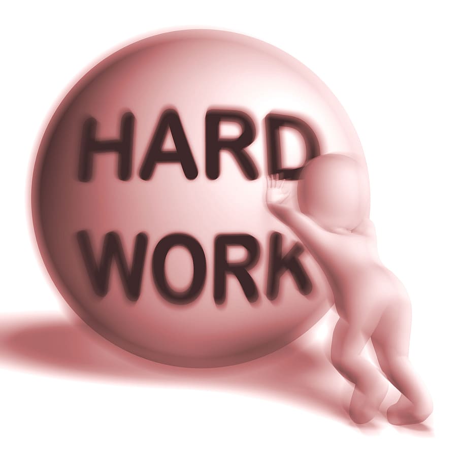 difícil, trabalho, morro acima, esfera, mostrando, trabalhando, carga, oneroso, caráter, esforço