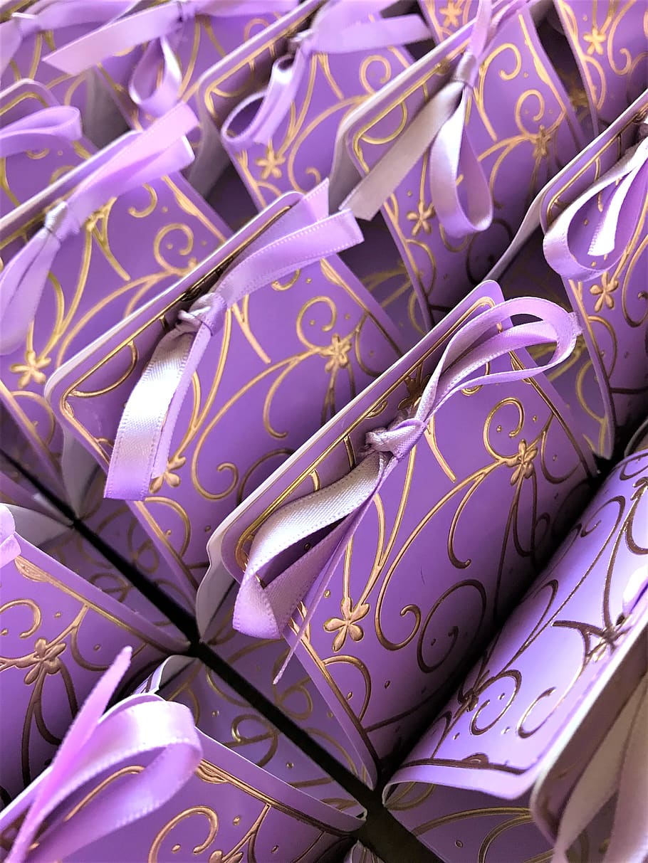 purple, favour, favor, bag, party, decoration, decorative, present, design, gift