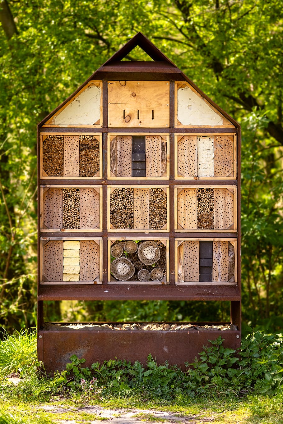 insects hotel, insects, hotel, spring, bees, ladybugs, park, forest, nature, tree