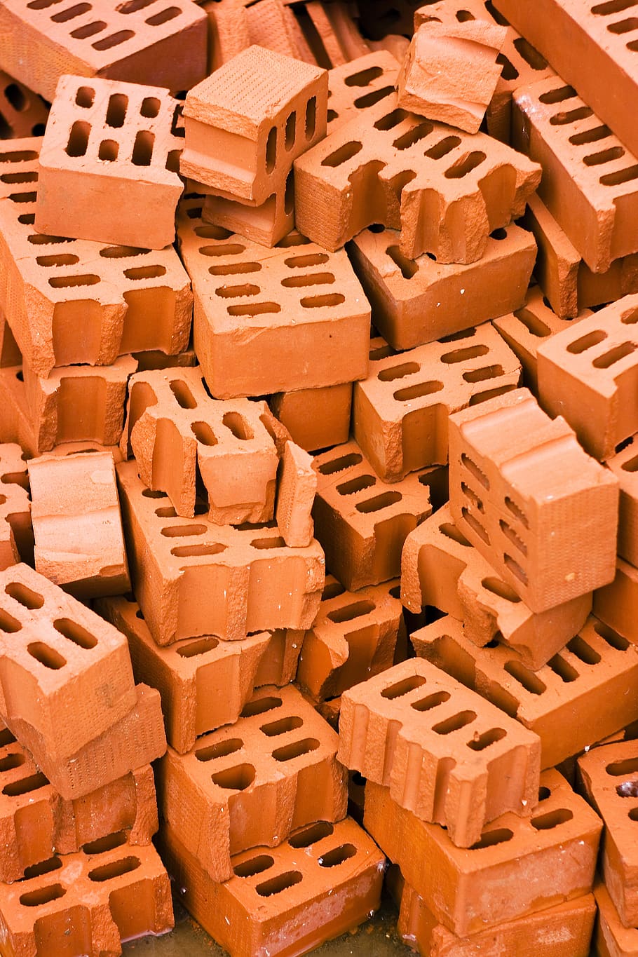 fondo, bloque, ladrillo, marrón, construido, arcilla, construcción, gris, grupo, montón