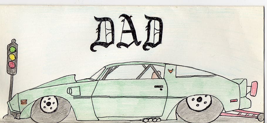 handdrawn, card, car, dad, drawing, race, fast, paper, creativity, art and craft