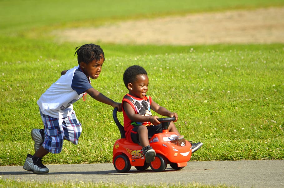 african american kids, athletic, brown, brown-skinned, central park, children, children toys, driving, fast, fun