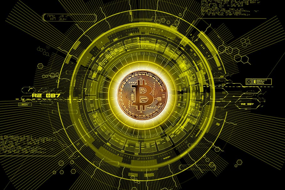 bitcoin, blockchain, crypto, cryptocurrency, koin, e-commerce, diterangi, bentuk, berpijar, latar belakang