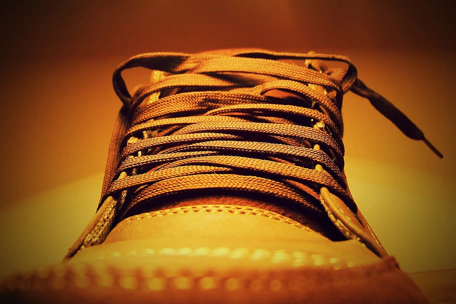 shoe laces, various, boots, footwear, shoes, indoors, close-up, yellow, studio shot, single object