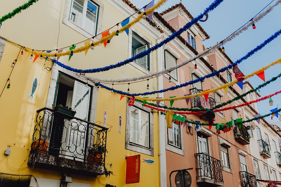 streets, decorated, saint anthony feast, lisbon, portugal, happy, town, Europe, decorations, travel