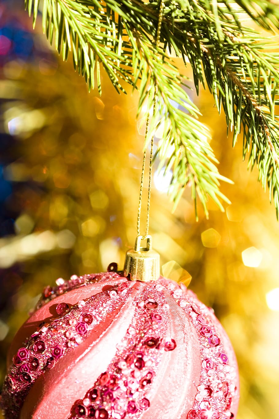 background, ball, bauble, blue, blur, bright, celebration, christmas, christmas-tree, color