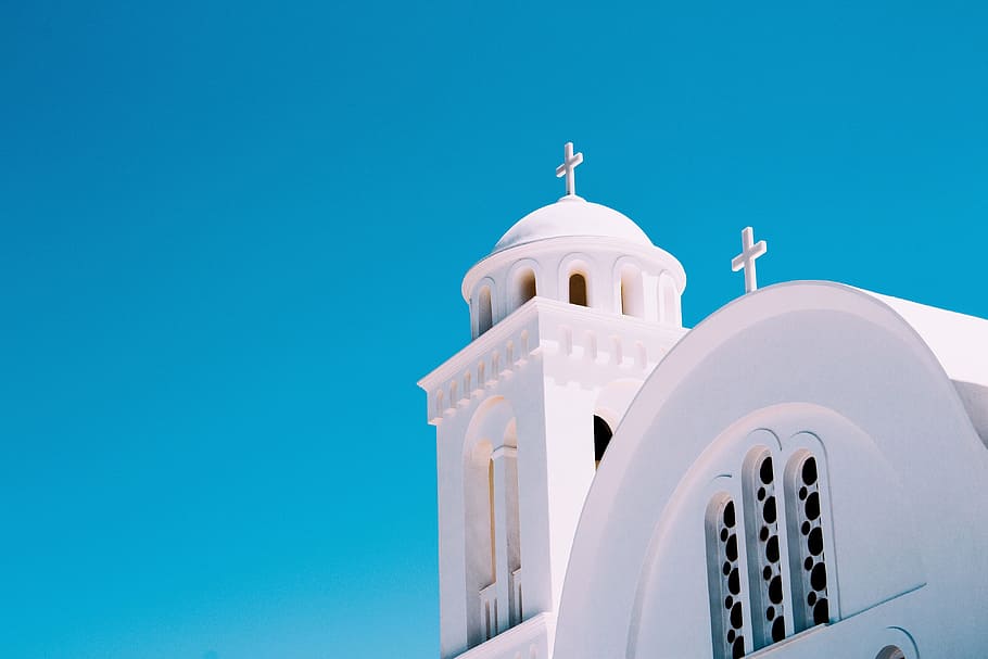 white, church, greece, architecture, sky, religion, belief, place of worship, spirituality, building
