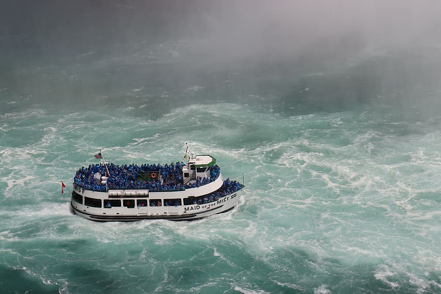 niagara falls, maiden of the mist, boat, river, people, water, nautical vessel, mode of transportation, transportation, sea