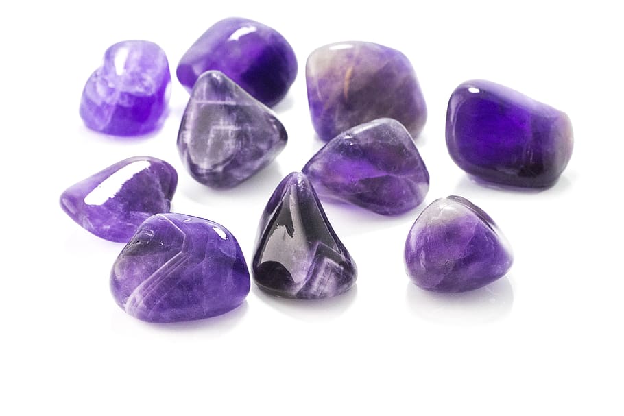 amethyst, trumlad, mineral, gemstone, nature, stone, natural, healing, white background, purple