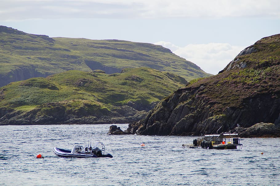 barcos, ilha de handa, escócia, travessia, reino unido, mar, oceano, costa, águas, natureza