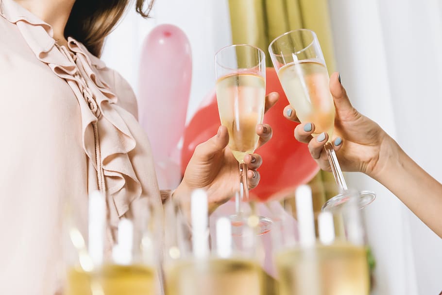 celebration., people, holding, glasses, champagne, making, toast., happy, new, year!