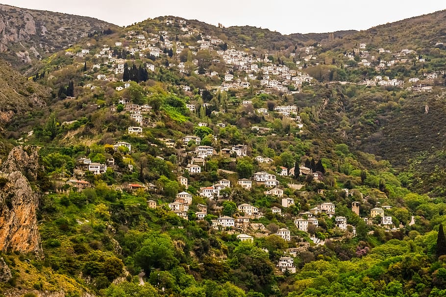 grécia, vila, zona rural, paisagem, natureza, país, cênico, arquitetura, mediterrâneo, montanha