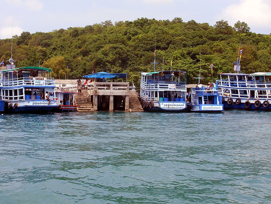 docked, ferry boats, koh samet island, thailand, ferry, boats, samet, island, thai, passenger