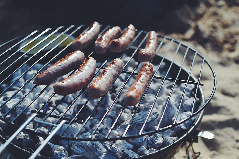 grilled sausages, barbecue, barbeque, charcoal, grilled, outdoor, sausage, sausages, barbecue grill, food