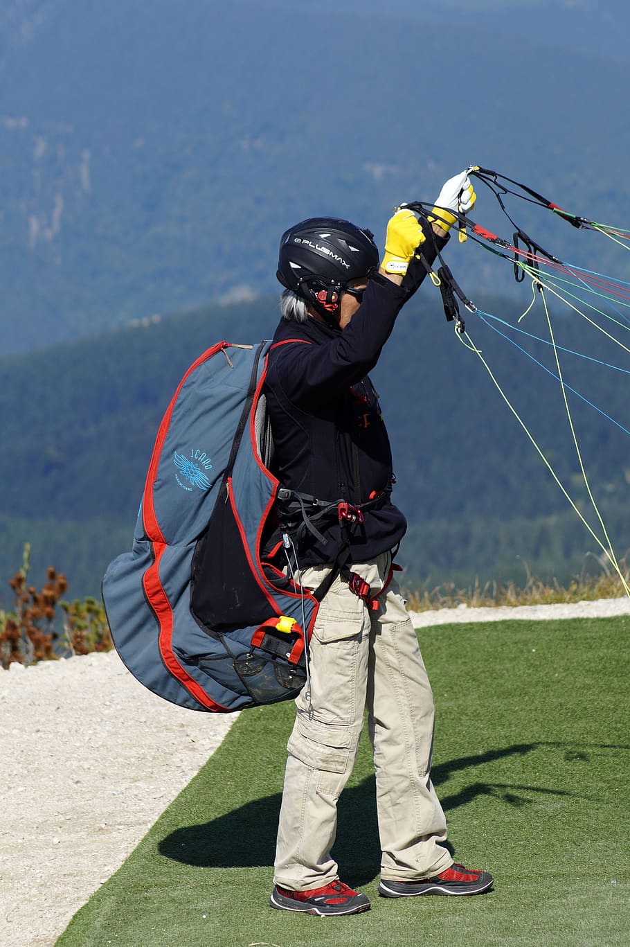 paraglider, paragliding, equipment, flying, dom, blue, sport, adventurer, hobby, mountains