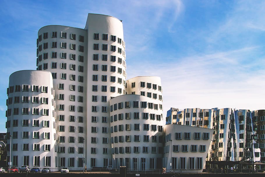 edifícios de dusseldorf, arquitetura, exterior do edifício, cidade, estrutura construída, construção, céu, distrito residencial, arranha-céu, apartamento
