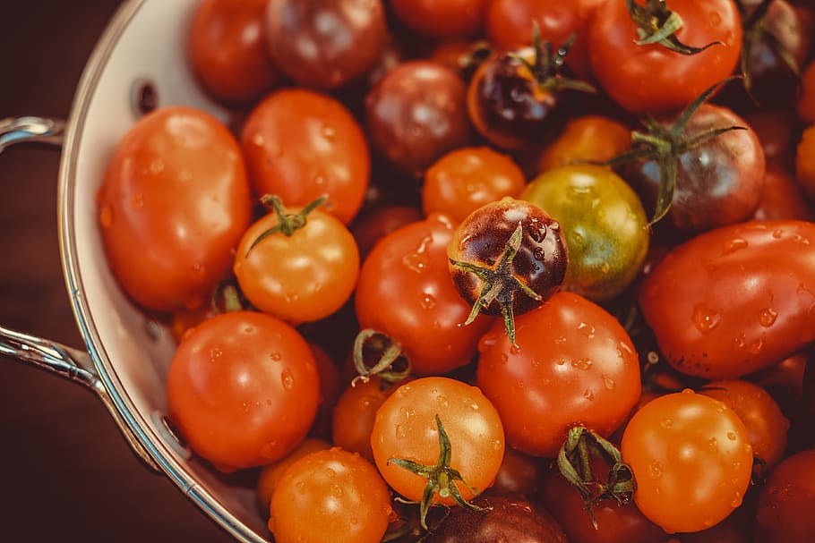 tomat, warna-warni, bio, vitamin, nutrisi, dapur, makanan, cuci, setetes air, saringan