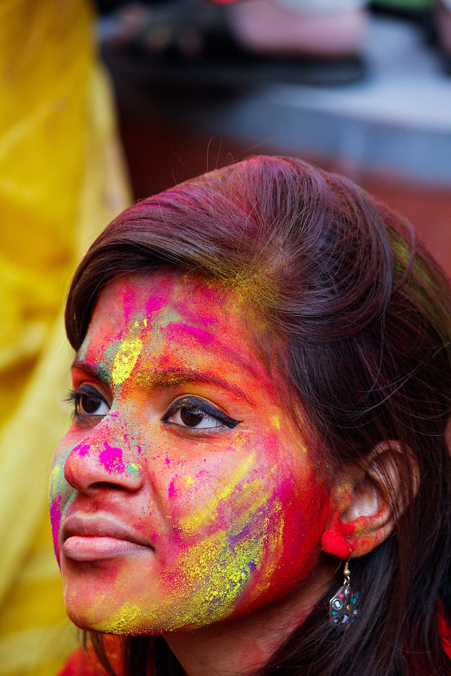 portrait, people, festival, indian girl, multi colored, holi, celebration, traditional festival, women, focus on foreground