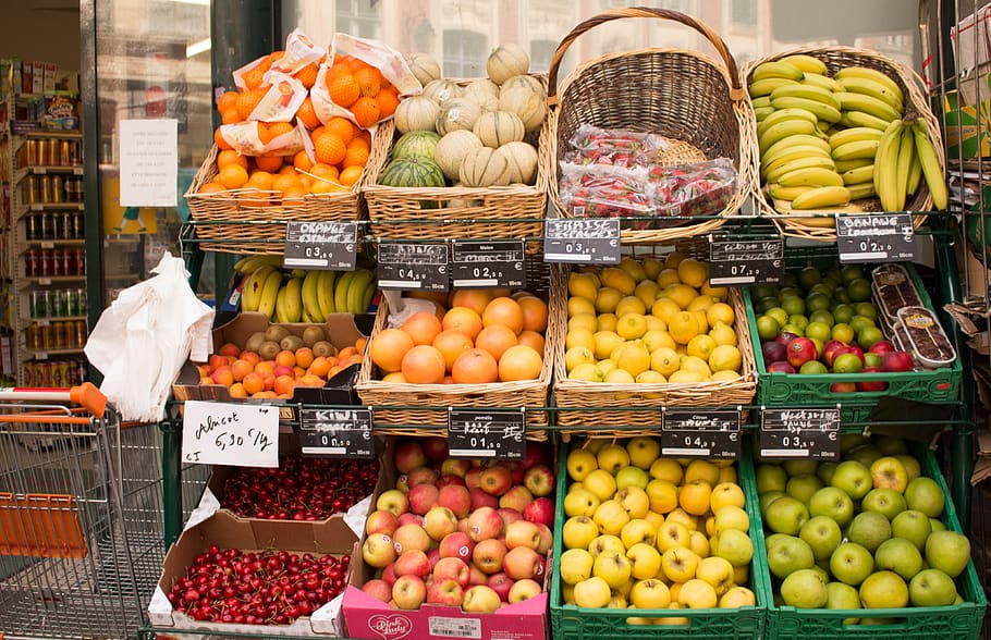buah, sehat, pasar, makanan, vitamin, buah-buahan, matang, catu daya, vegetarian, organik