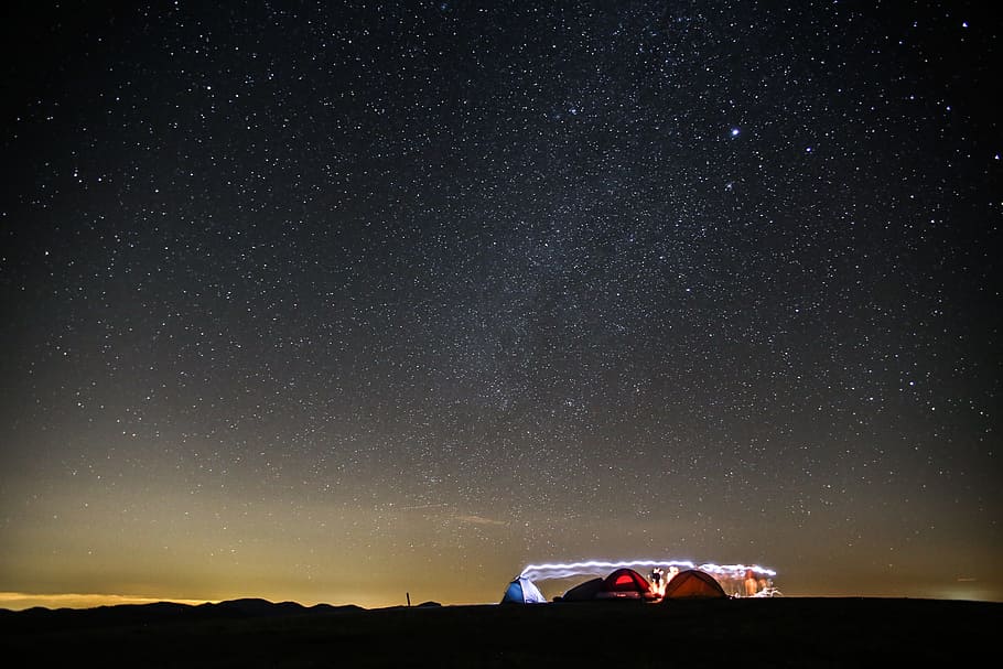 nature, sky, horizon, night, stars, constellation, camping, tents, light, long exposure