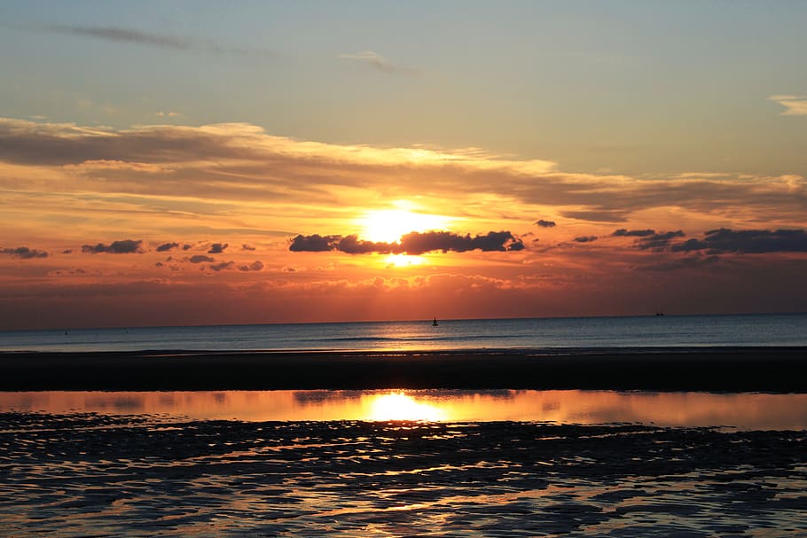 oostende, west-vlaanderen, sunset, background, coast, north sea, sky, beach, landscape sunset, landscape