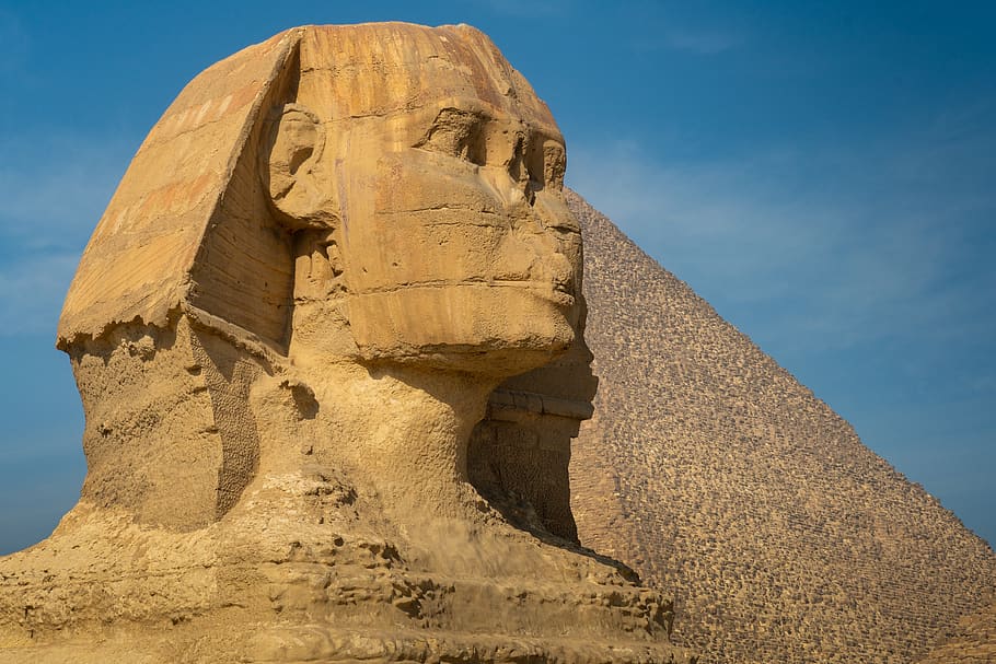 sphinx, egypt, monument, cairo, giza, historical, sky, art and craft, history, sculpture