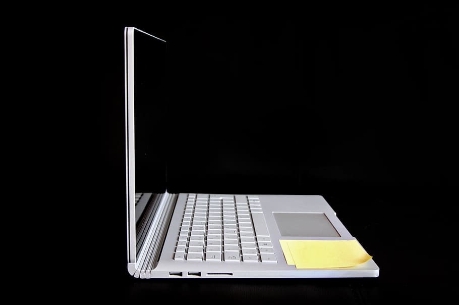 microsoft, surface book, touch screen, post it, surface, laptop, computer, side view, technology, wireless technology