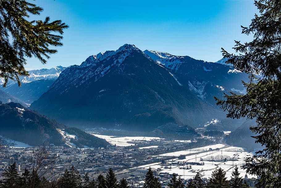 paisaje, invierno, nieve, panorama, vista, valle, montañas, picos de las montañas, Vorarlberg, Austria