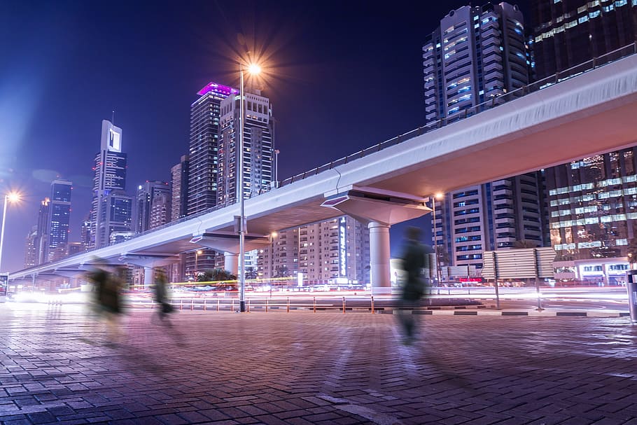 amazing, night atmosphere, dubai., people, street, motion, city, architecture, blurred motion, building exterior