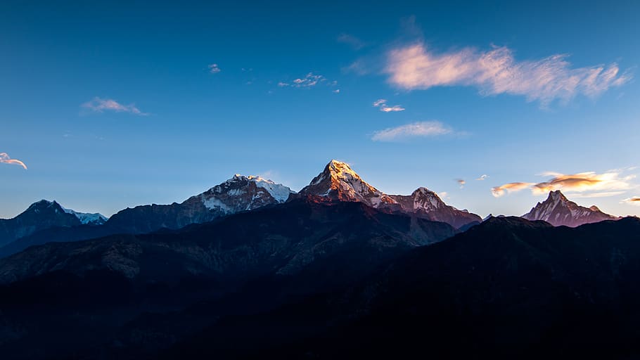annapurna, himalayas, range, nepal, mountain, trekking, hiking, snow, sky, rock