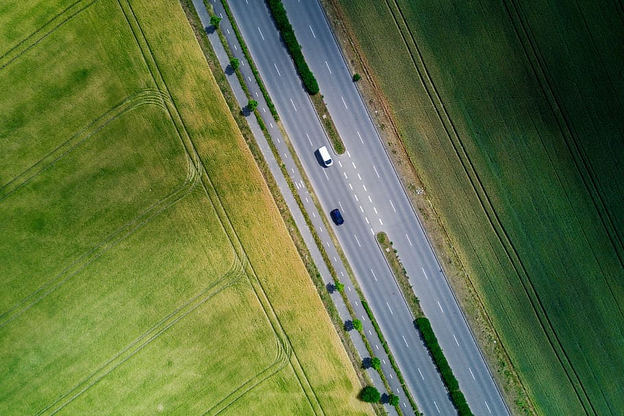 aerial, view, highway, field, summer, road, high angle view, transportation, aerial view, land