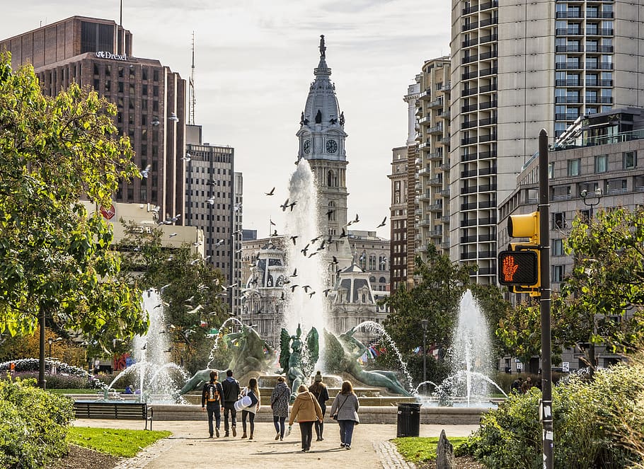 Filadelfia, ciudad, urbano, philly, parque, agua, fuente, centro de la ciudad, arquitectura, estructura construida