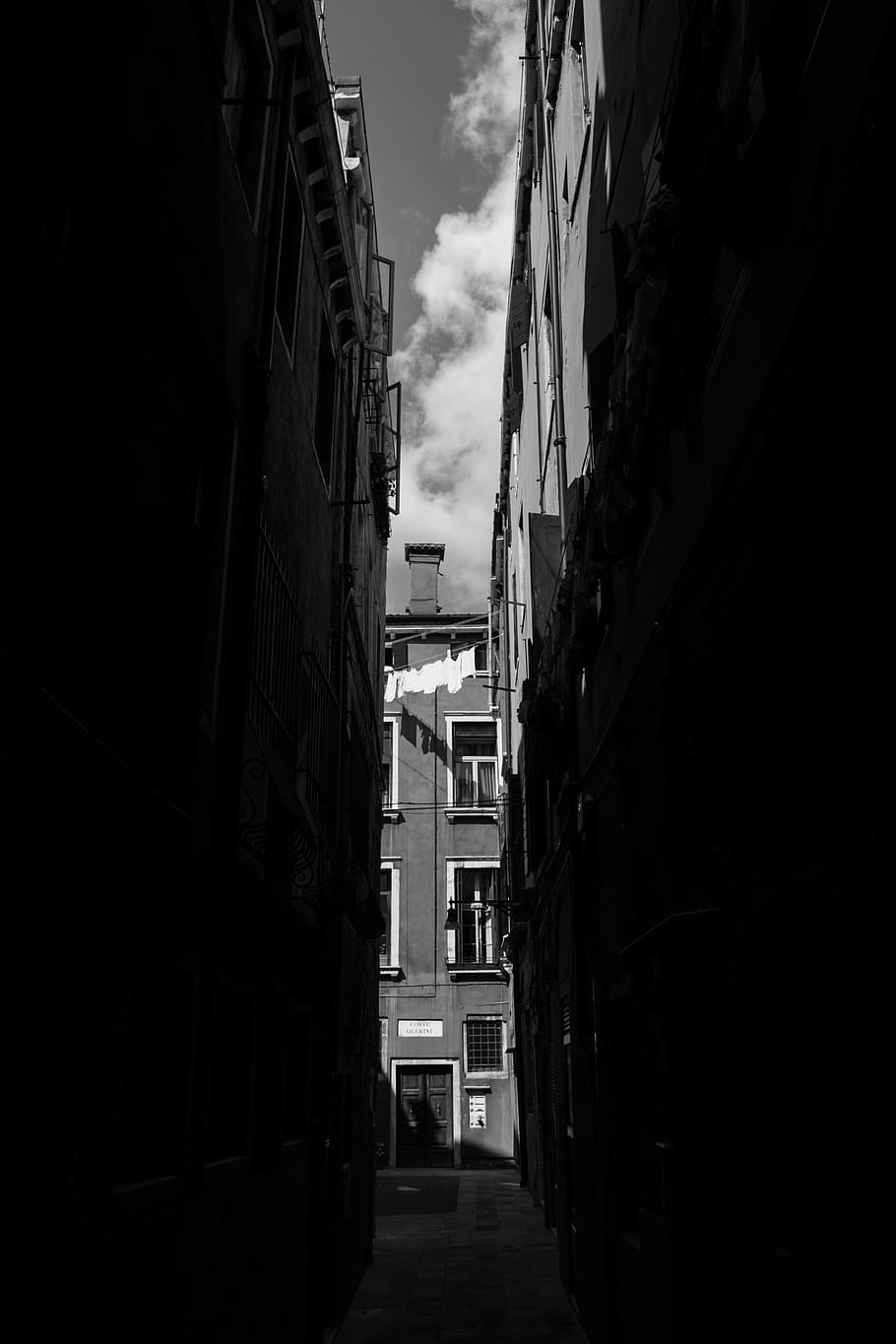 Venesia, jalanan, kembali dan putih, gelap, kota, perjalanan, liburan, Italia, Eropa, dramatis
