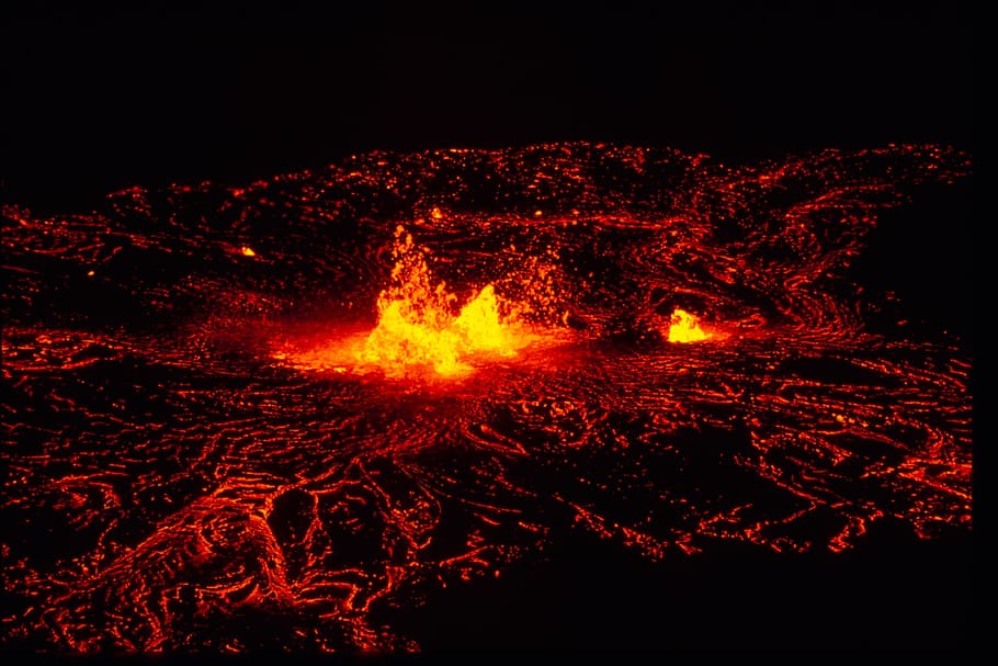 lava, derretida, quente, natureza, vermelho, queima, fogo, noite, calor - temperatura, movimento