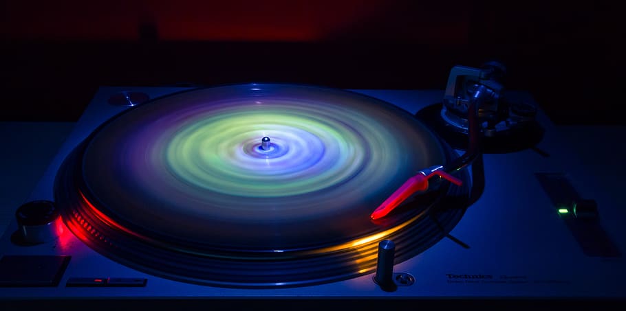 round, vinyl record, entertainment, turntable, ripple, vinyl, music, illuminated, party, color