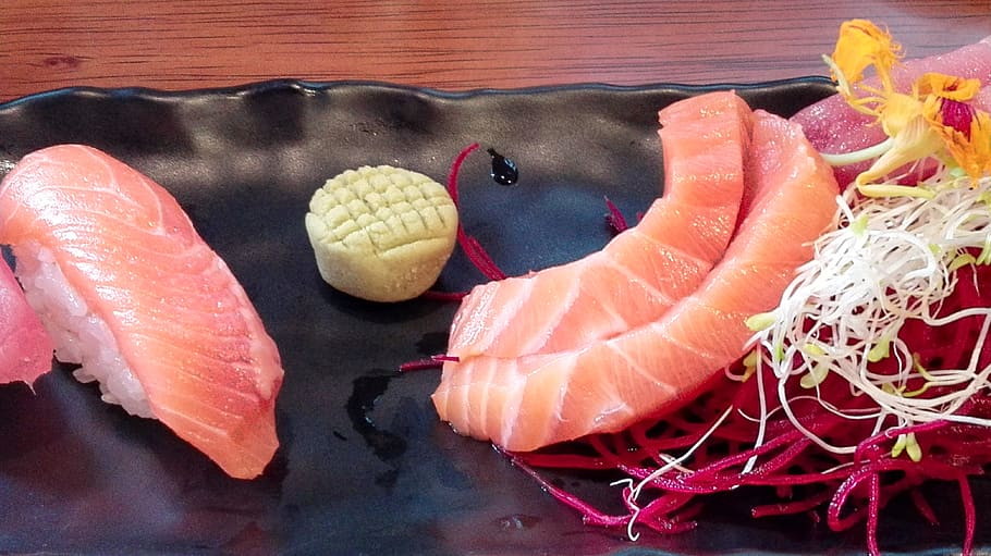 waktu sushi !, bit, foodporn, salmon, sashimi, makanan laut, sushi, tuna, wasabi, makanan dan minuman