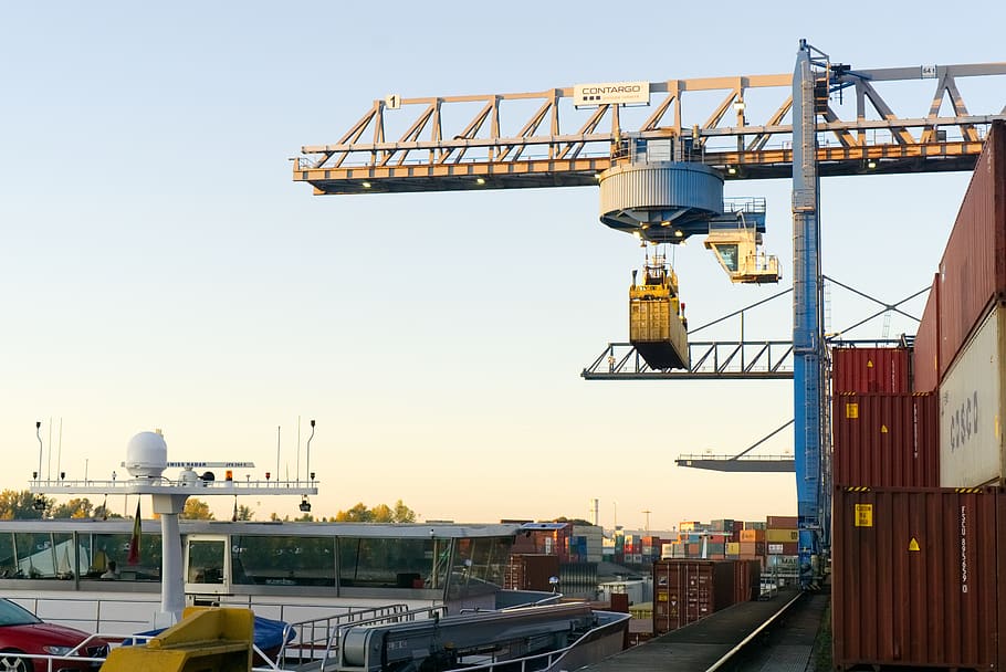 crane, loading crane, container, port, loading, cargo, stacked, container handling, sky, marketing hub