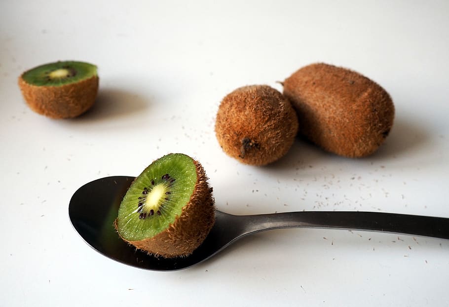 kiwi, kiwis, cuchara, comer, fruta, vitaminas, verde, poder, salud, alimentación saludable