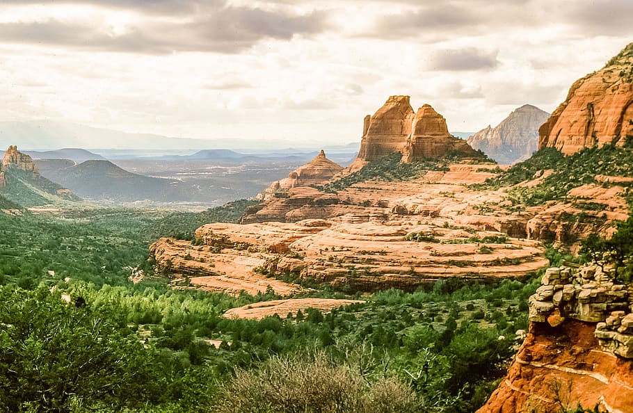 view, cathedral rock, sedona, arizona, america, blue, canyon, cathedral, clouds, desert