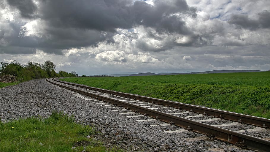 panorama, gleise, landscape, railway, nature, train, rails, railroad tracks, away, cloud - sky