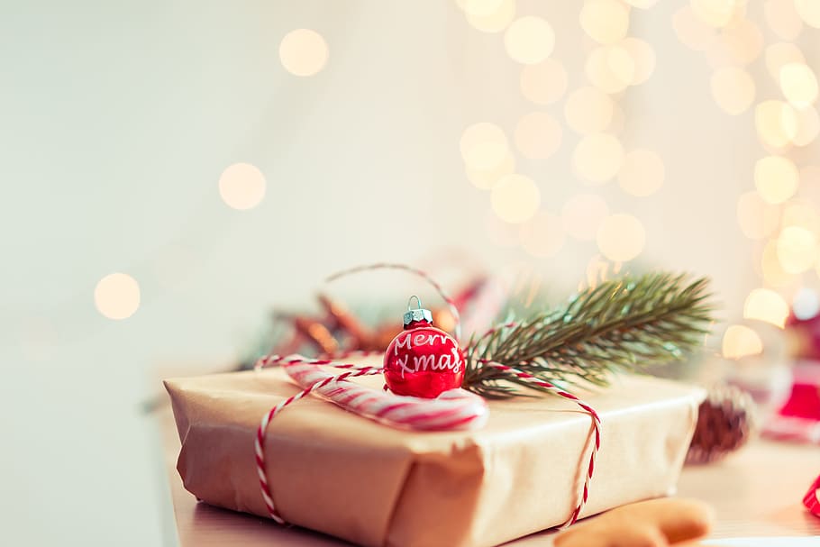 merry, xmas tree decoration, christmas, present, bokeh, christmas decoration, christmas gifts, christmas lights, christmas presents, christmas time