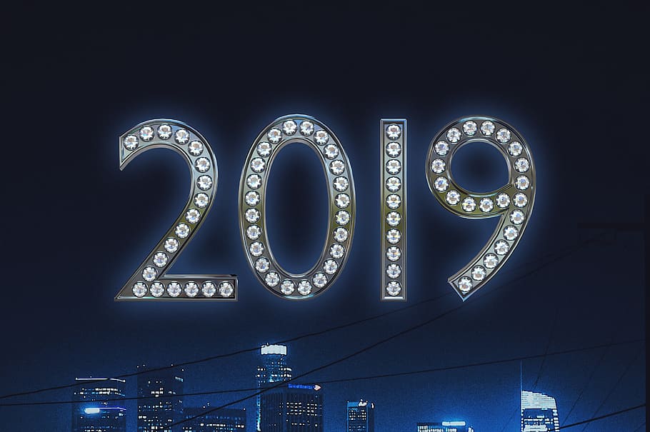 año nuevo, 2019, celebración, año, temporada, alegría, felicidad, víspera, día, símbolo