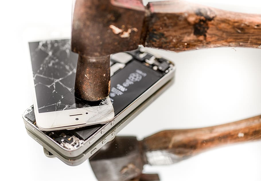 iphone, hammer, broken, smartphone, technology, smash, crash, monitor, angry, rage
